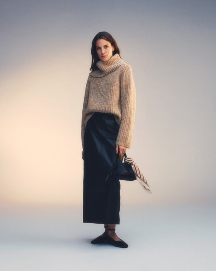 Selected Femme Chicago LS Knit Split Roll Neck Golden Brown/Mix