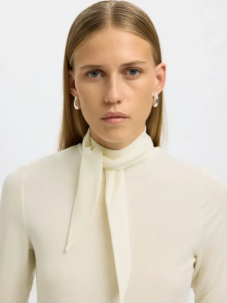 Selected Femme Lina Lano LS High Neck Top Egret