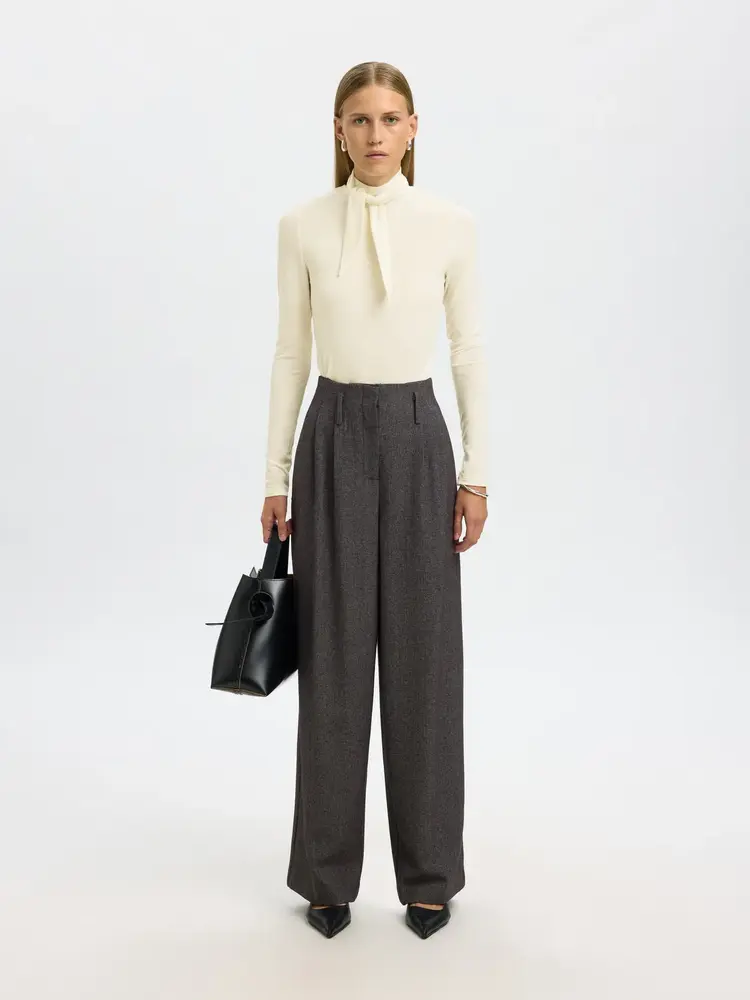 Selected Femme Lina Lano LS High Neck Top Egret