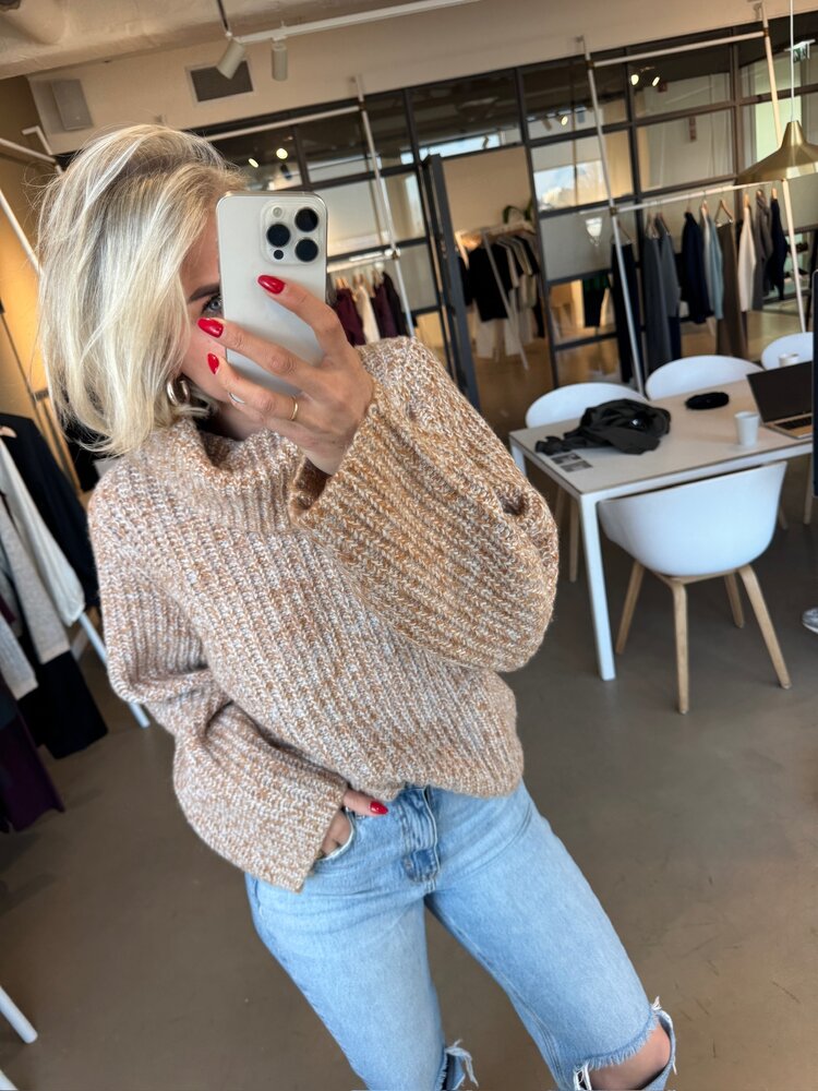 Selected Femme Chicago LS Knit Split Roll Neck Golden Brown/Mix