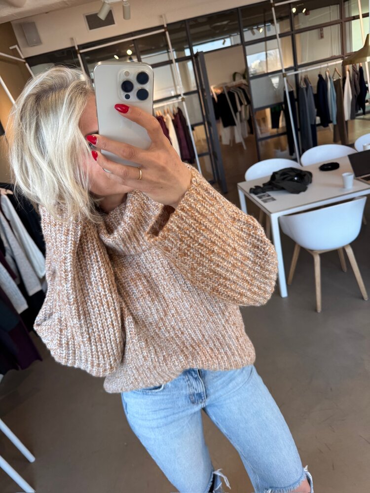 Selected Femme Chicago LS Knit Split Roll Neck Golden Brown/Mix