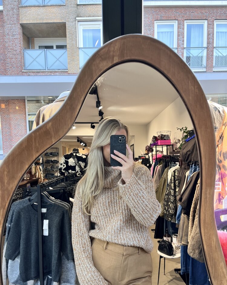 Selected Femme Chicago LS Knit Split Roll Neck Golden Brown/Mix