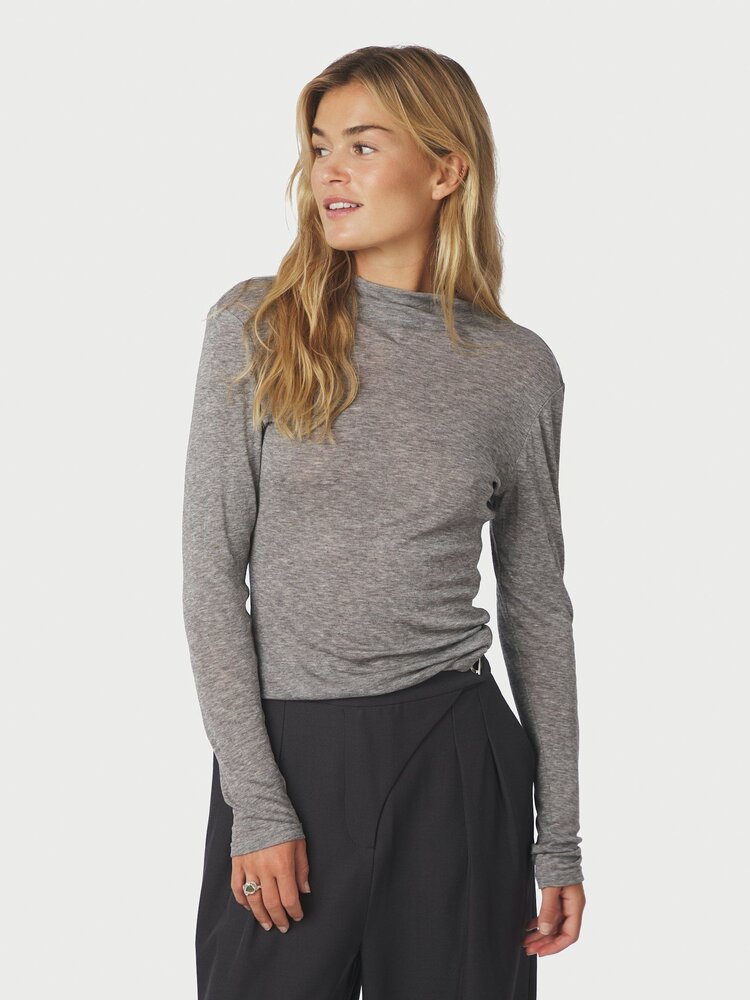 Neo Noir Teddu Fine Rib Blouse Antracit Melange