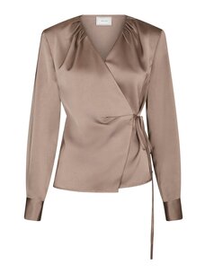 Neo Noir Caprina Heavy Sateen Blouse Dark Taupe