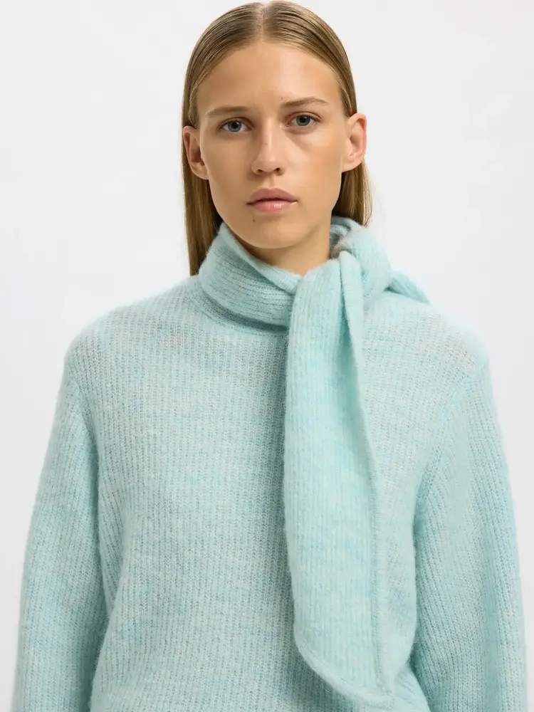 Selected Femme Lulu LS Bow Knit Blue Glow/Melange