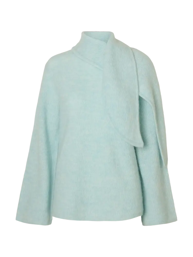 Selected Femme Lulu LS Bow Knit Blue Glow/Melange