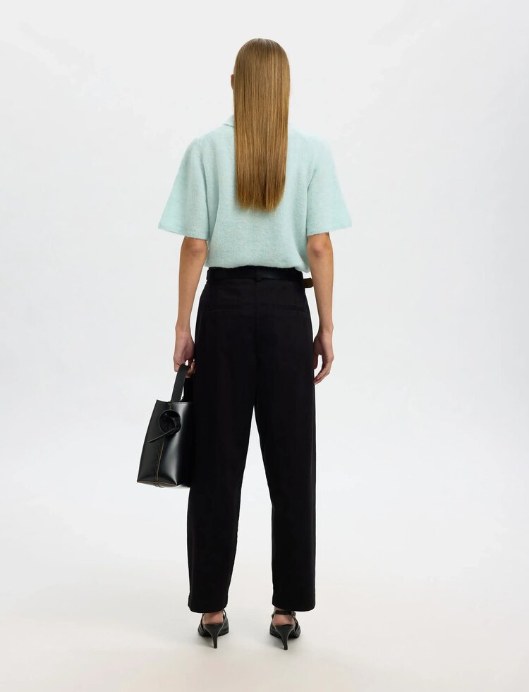 Selected Femme Sia Ras 2/4 Knit Key Hole Collar Neck Blue Glow/Melange