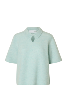Selected Femme Sia Ras 2/4 Knit Key Hole Collar Neck Blue Glow/Melange