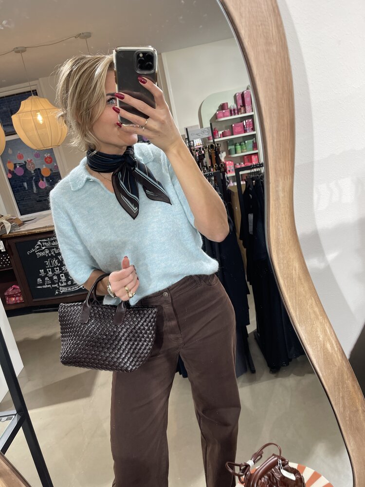 Selected Femme Sia Ras 2/4 Knit Key Hole Collar Neck Blue Glow/Melange