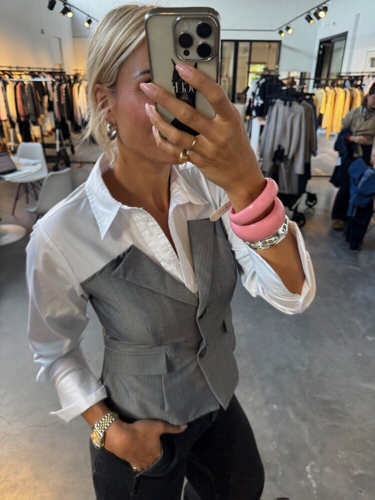 Co'Couture PollyCC Corsage Mix Shirt White