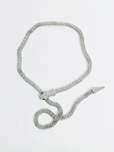 Bow19 Snake Necklace Rhodium Silver