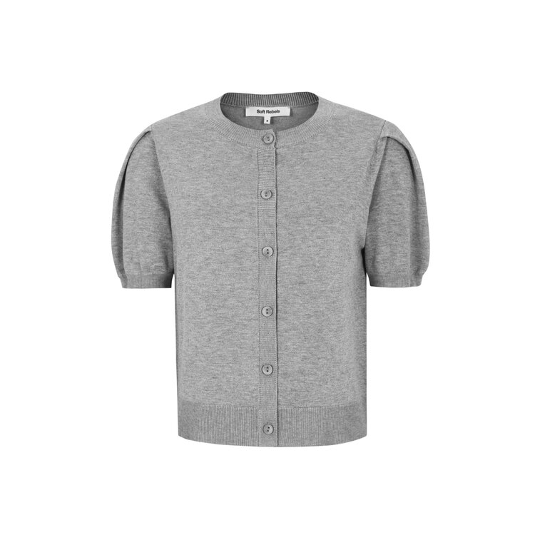 Soft Rebels Marla SS O-Neck Cardigan Knit Light Grey Melange
