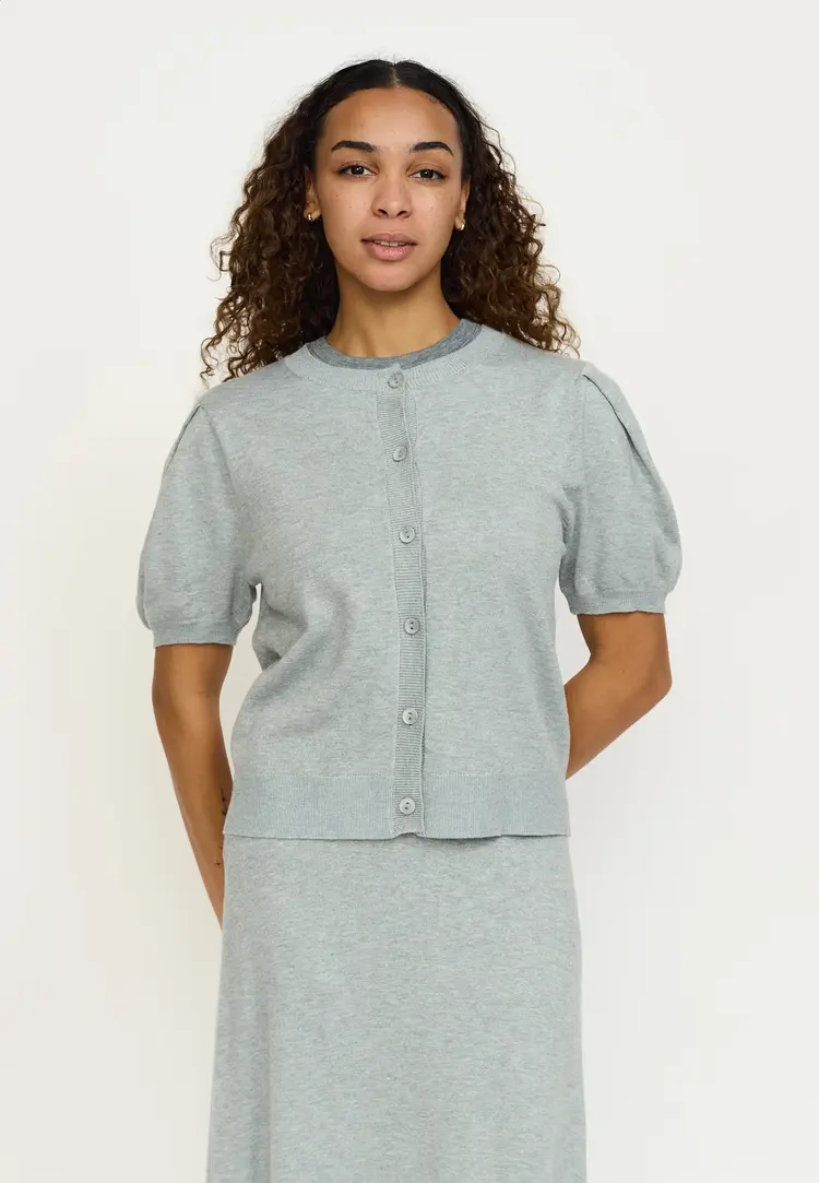 Soft Rebels Marla SS O-Neck Cardigan Knit Light Grey Melange