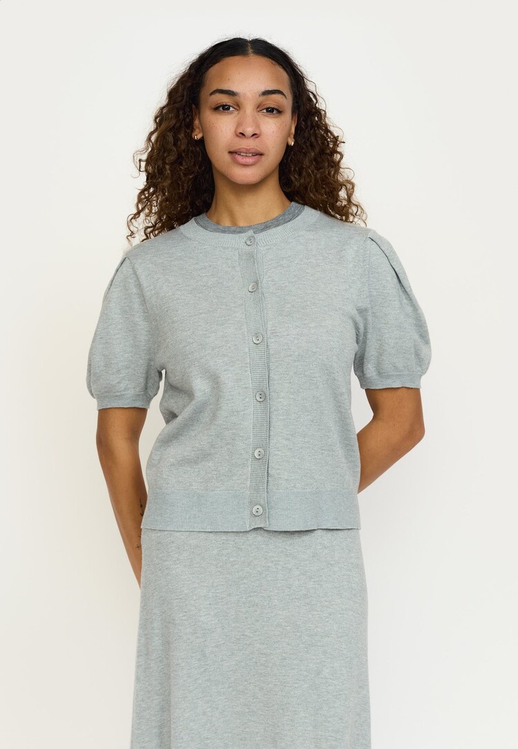 Soft Rebels Marla SS O-Neck Cardigan Knit Light Grey Melange