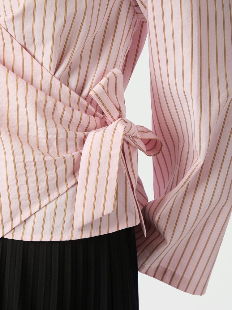 Neo Noir Tifuna Stripe Wrap Shirt Light Pink