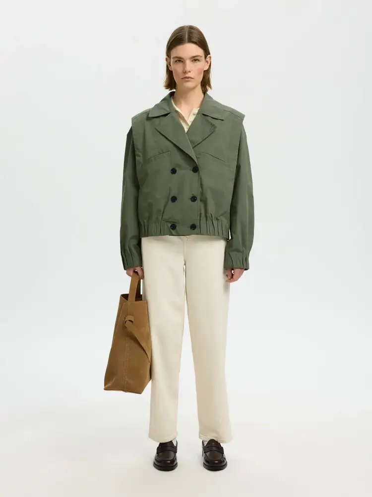 Selected Femme Button Casual Bomber Deep Lichen Green