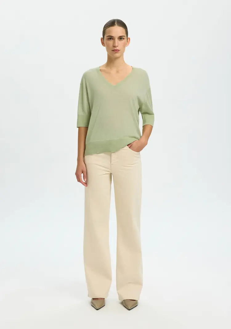 Selected Femme Thea SS Knit Merino V-Neck Noos Lint