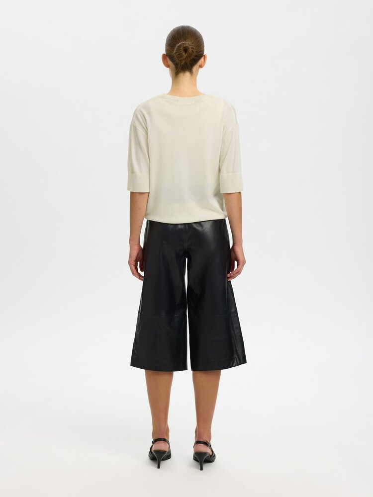 Selected Femme Thea SS Knit Merino V-Neck Noos Egret