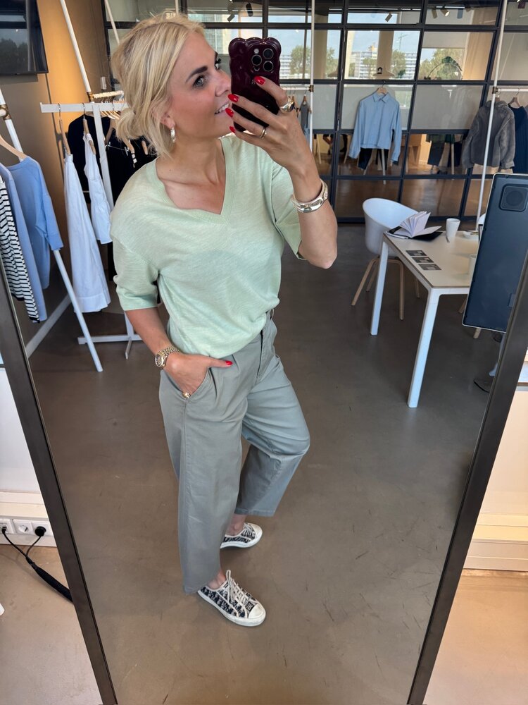 Selected Femme Thea SS Knit Merino V-Neck Noos Lint