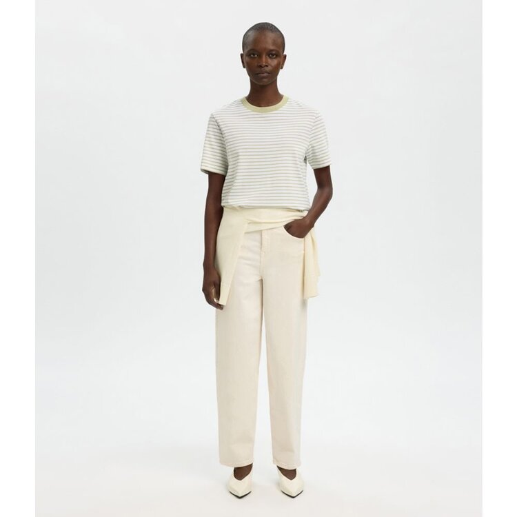 Selected Femme Essential SS Striped Boxy Tee Noos Lint/Bright White