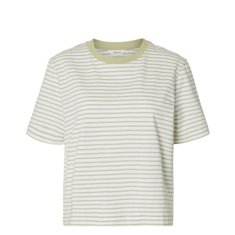 Selected Femme Essential SS Striped Boxy Tee Noos Lint/Bright White