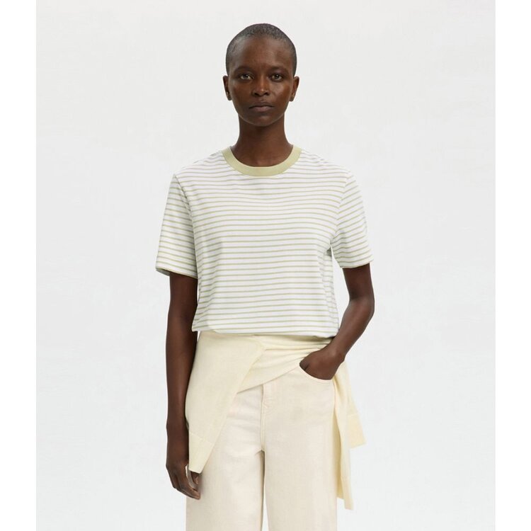 Selected Femme Essential SS Striped Boxy Tee Noos Lint/Bright White