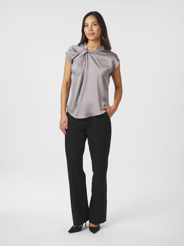 Neo Noir Fleur Drapy Satin Blouse Grey