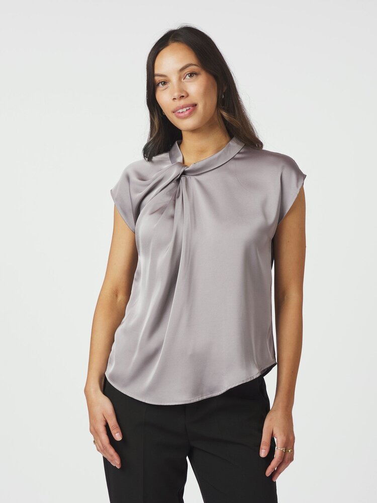 Neo Noir Fleur Drapy Satin Blouse Grey