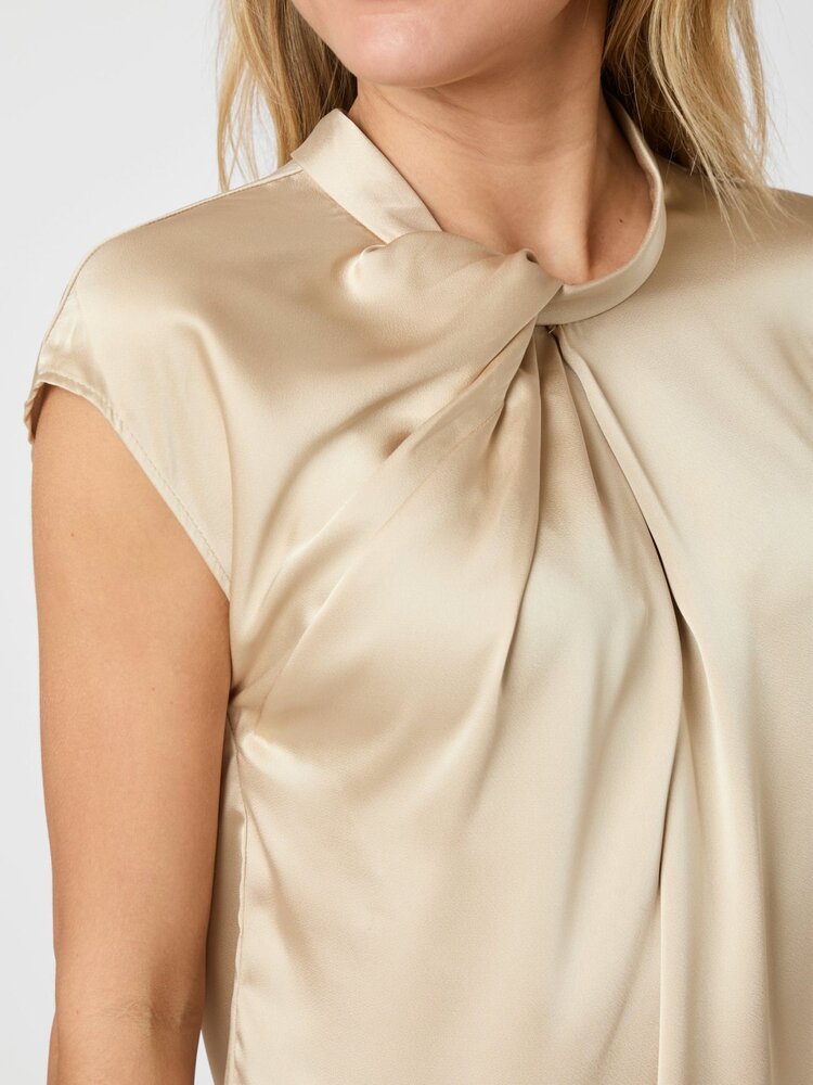 Neo Noir Fleur Drapy Satin Blouse Dark Sand