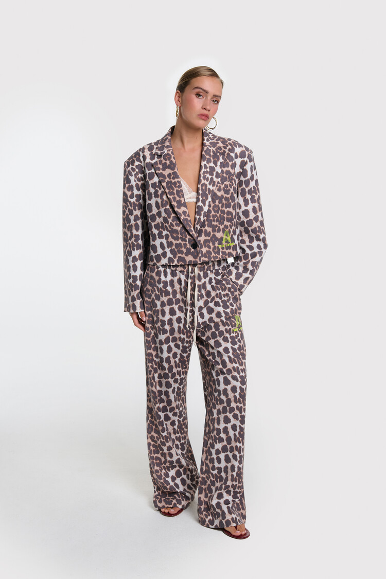 Alix The Label Ladies Woven Animal Cropped Blazer