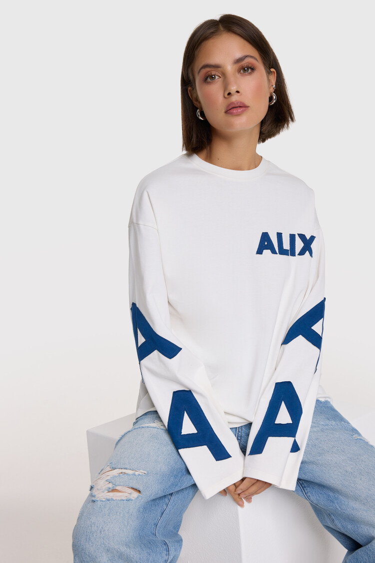 Alix The Label Ladies Knitted  Patch Longsleeve T-Shirt Soft White
