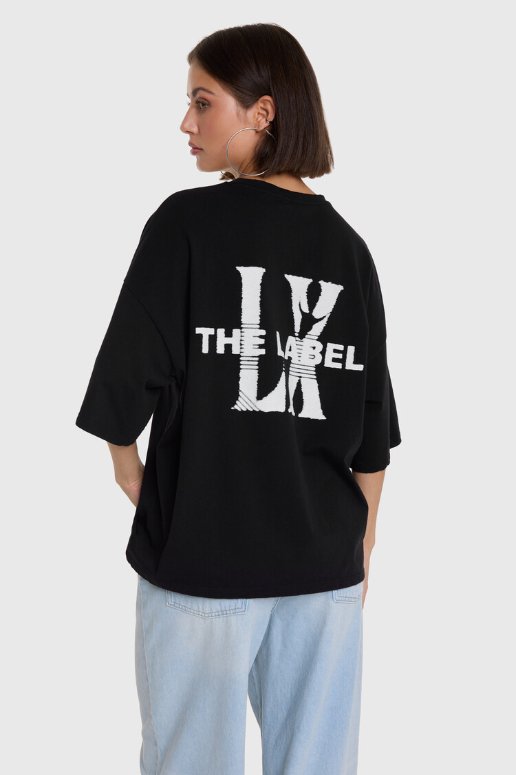 Alix The Label Ladies Knitted Faded LX T-Shirt Black