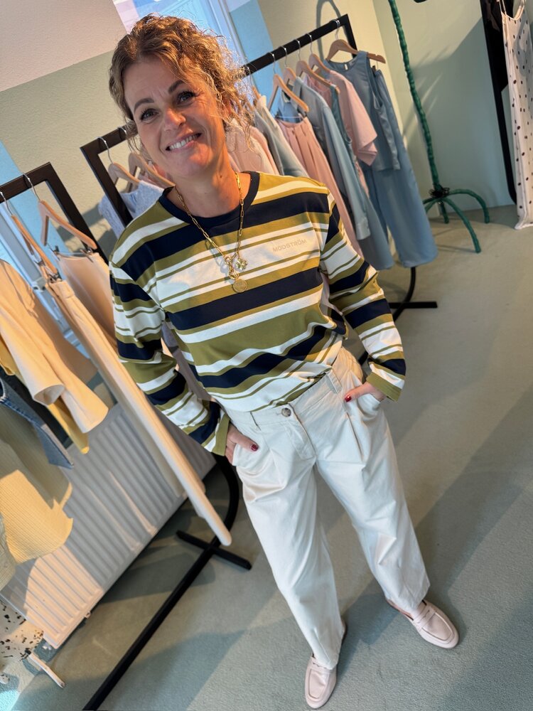 Modström UrbanMD Stripe LS T-Shirt Tarragon Navy Stripe