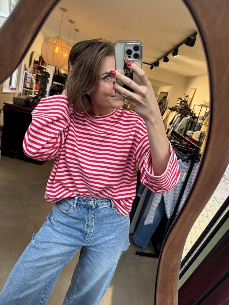 Just be Jolie Emma Stripe Top Pink Red