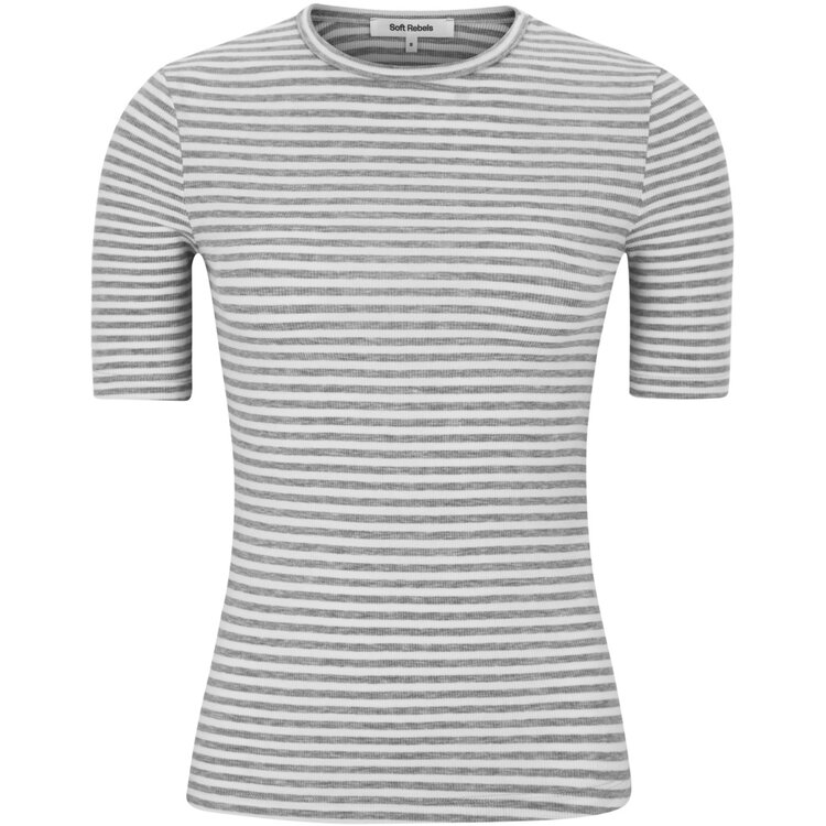 Soft Rebels Fenja Stripe SS Top Light Grey Melange