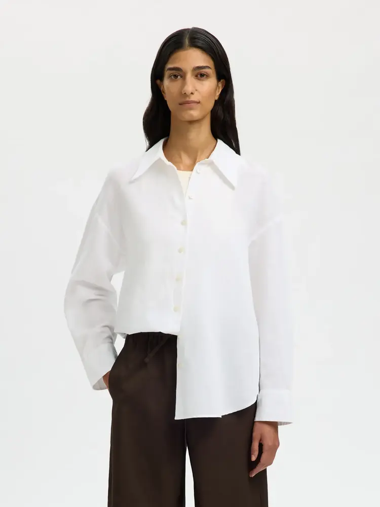 Selected Femme Cleo Oversize Linen Blend Shirt NOOS Bright White