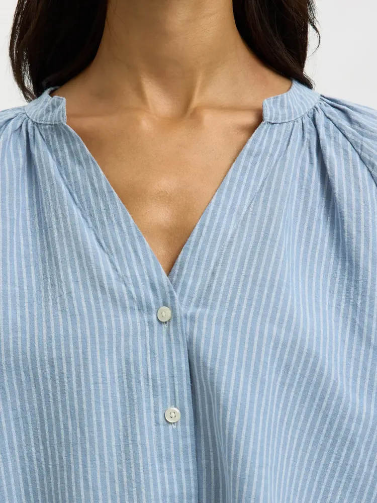 Selected Femme Cleo Alberta Linen Blend Shirt NOOS Dusty Blue/Bright White