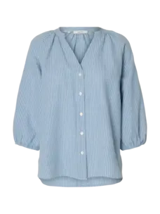 Selected Femme Cleo Alberta Linen Blend Shirt NOOS Dusty Blue/Bright White