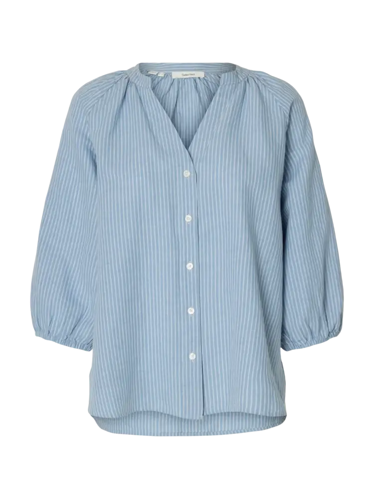 Selected Femme Cleo Alberta Linen Blend Shirt NOOS Dusty Blue/Bright White