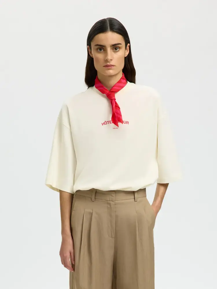 Selected Femme Boxy Lia SS Hotel Amour Tee Egret