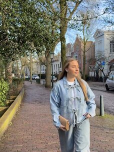 Just be Jolie Mila Bow Denim Jacket Blue