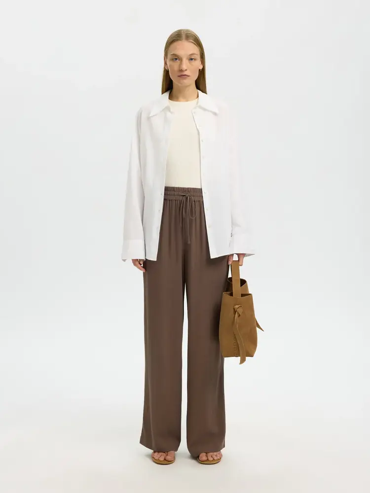 Selected Femme Viva-Gulia HW Long Sun Pant Noos Chocolate Chip