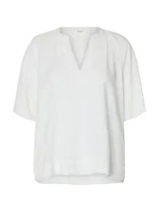 Selected Femme Viva 2/4 V-Neck Linen Blend Top Noos Snow White