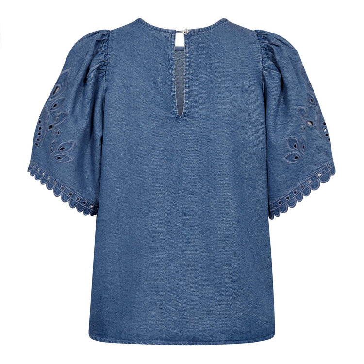 Co'Couture TillyCC Emb SS Blouse Denim Blue