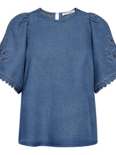 Co'Couture TillyCC Emb SS Blouse Denim Blue