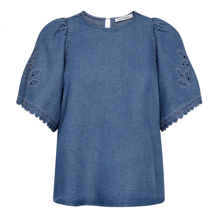 Co'Couture TillyCC Emb SS Blouse Denim Blue