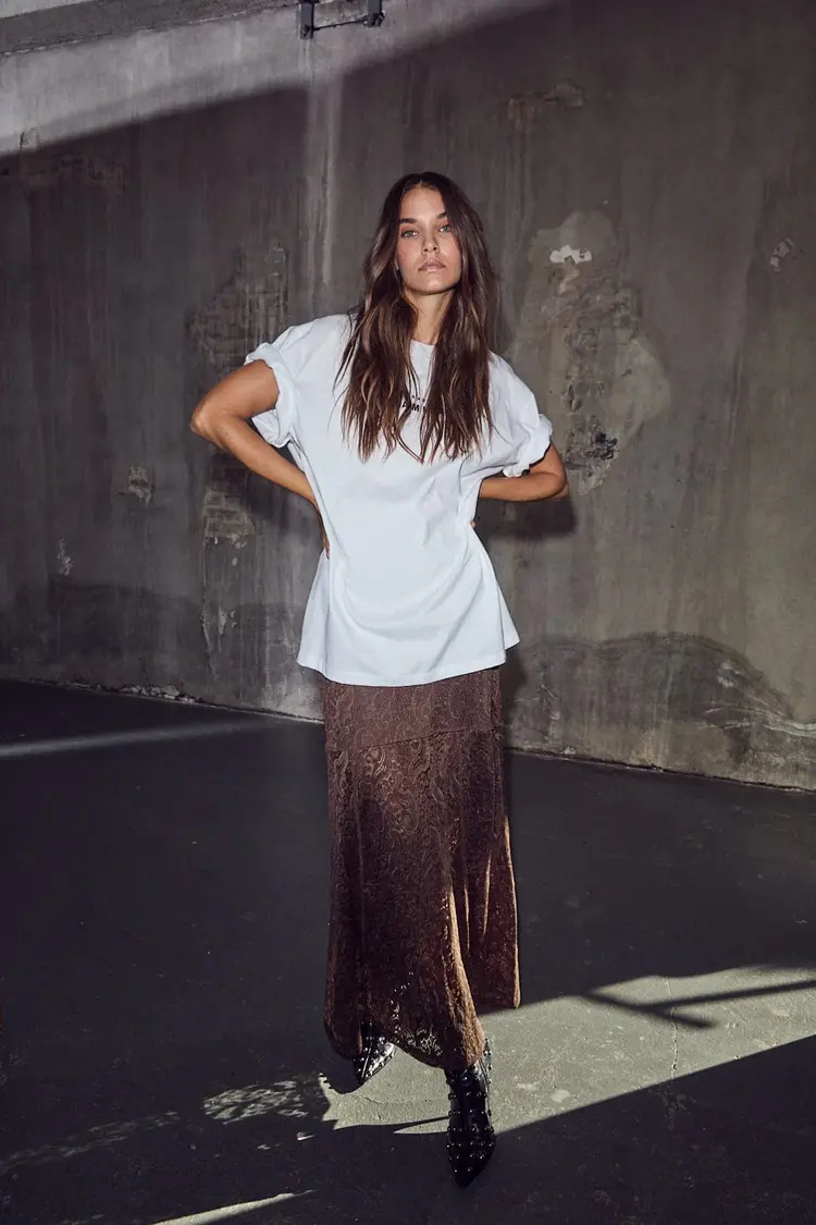 Haute L'Amitié Summer Lace Tall Skirt Mocca