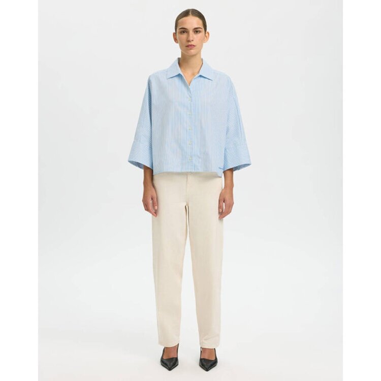 Selected Femme Esther Oversize 3/4 Shirt B Malibu Blue/Stripe