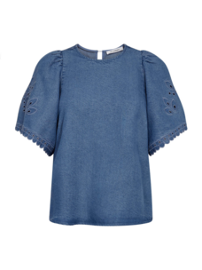 Co'Couture TillyCC Emb SS Blouse Denim Blue