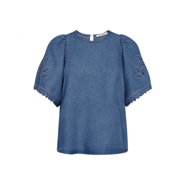Co'Couture TillyCC Emb SS Blouse Denim Blue